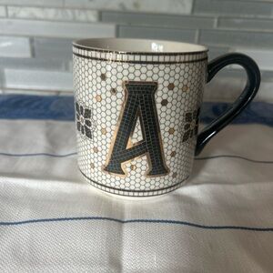 Anthropologie Monogram “A” Mug | Black Gold Honeycomb Ceramic Cup